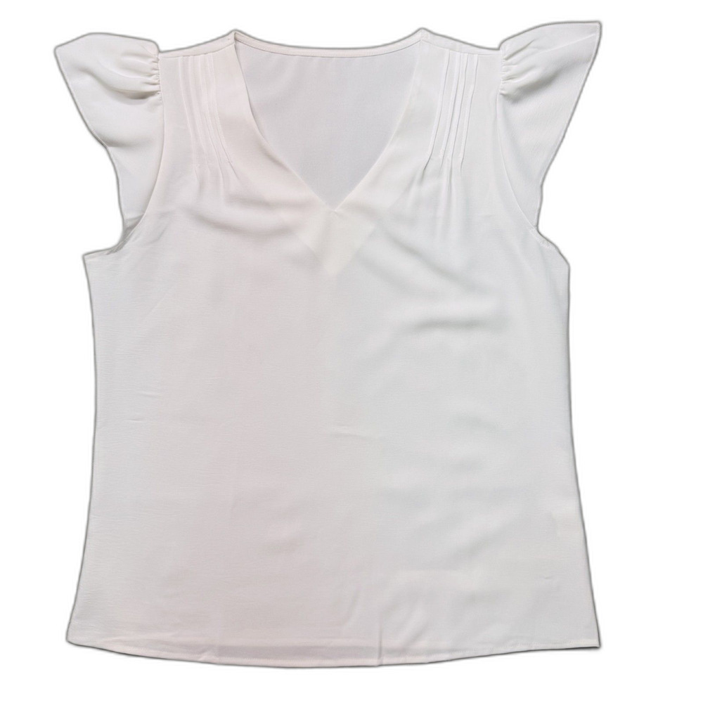 White Flutter Sleeve V-Neck Blouse Top Size XL 16 18 Summer Never Worn